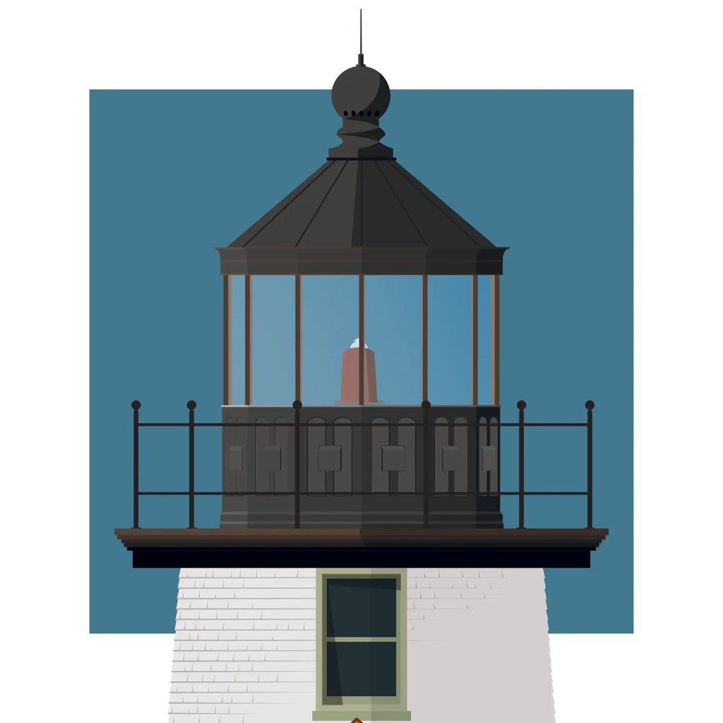 Close-up detail of the Brant Point, Maine,  USA, with aqua blue square backdrop.