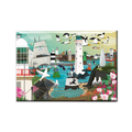 Coastal Ireland rectangular fridge magnet on white background with green circle design