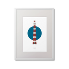 Framed illustration of Ameland lighthouse with a blue circle on a white background