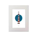 Artwork of Ameland lighthouse with a blue circle on a white background