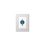 Framed lighthouse artwork with a blue circle and red tower on a white background