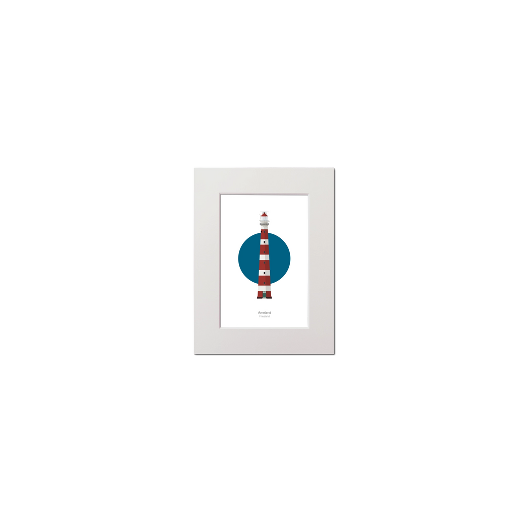 Artwork of Dutch lighthouse Ameland with a blue circular background on white