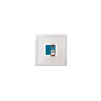 Square mini framed art print of a red and white lighthouse on a blue square background, measuring 10x10cm