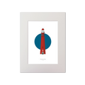 Artwork of Schiermonnikoog lighthouse with a blue circle on a white background