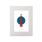 Artwork of Schiermonnikoog lighthouse with a blue circle on a white background