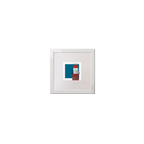 Square mini framed art print of a red lighthouse on a blue square background, measuring 10x10cm