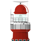 Detail of  an Illustration of a lighthouse with a red tower white and blue background
