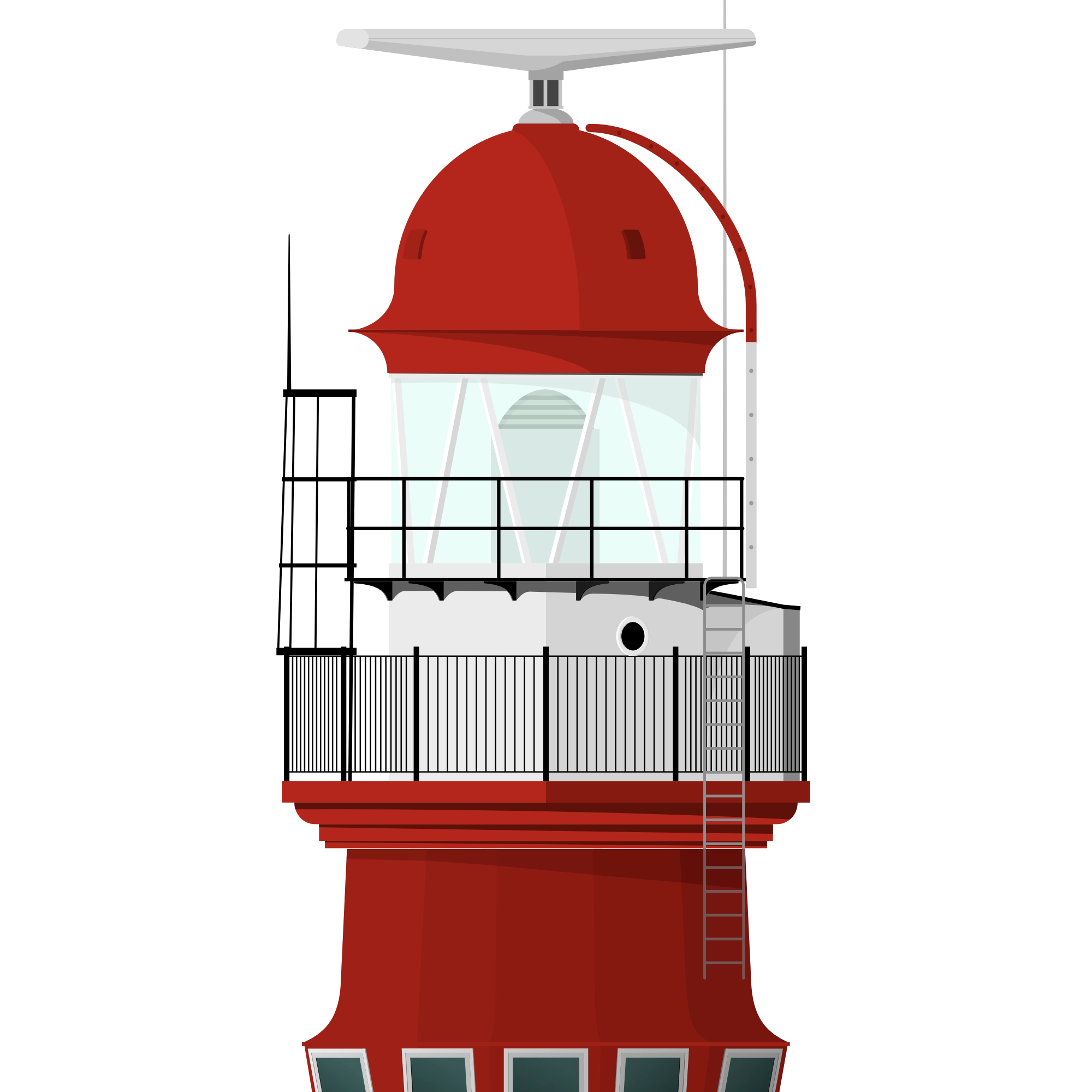 Detail of  an Illustration of a lighthouse with a red tower white and blue background