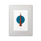 Framed illustration of Lange Jaap lighthouse with a blue circle on a white background