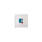 Square mini framed art print of a red lighthouse on a blue square background.