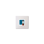 Small illustrated square print of a red lighthouse on a blue square background.