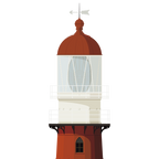 Detail of  an Illustration of a lighthouse with a red tower white and blue background
