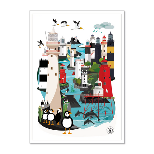 Lighthouses of Ireland Scene tea towel