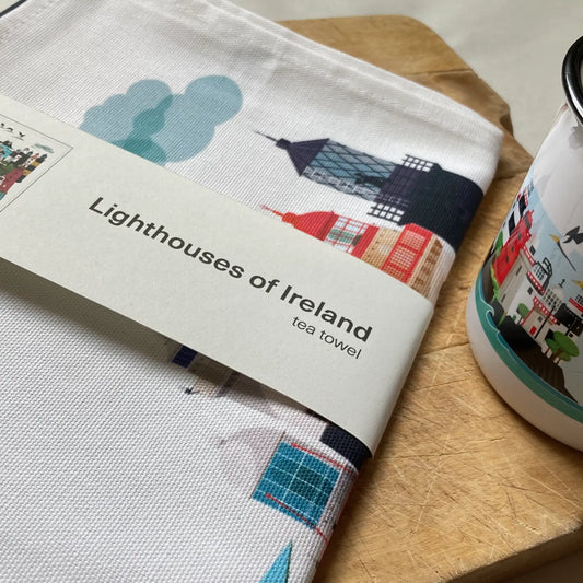 Lighthouses of Ireland Scene tea towel
