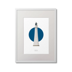 Framed illustration of Skerryvore lighthouse with a blue circle on a white background