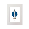 Artwork of Skerryvore lighthouse with a blue circle on a white background