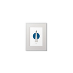 Framed lighthouse artwork with a blue circle and red tower on a white background