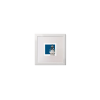 Illustrated artwork of a Scottish lighthouse with a blue square on a white background