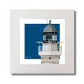Square artwork of Skerryvore lighthouse with a blue square on a white background