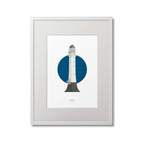 Framed illustration of Bell Rock lighthouse with a blue circle on a white background
