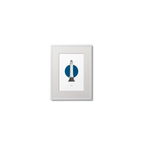 Framed lighthouse artwork with a blue circle and white tower on a white background