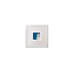 Illustrated artwork of a Scottish lighthouse with a blue square on a white background