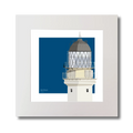 Square artwork of Bell Rock lighthouse with a blue square on a white background
