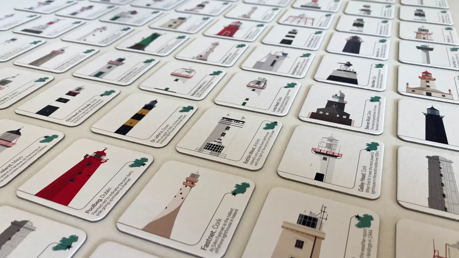 Selection of tiles from the Lighthouses of Ireland Memory game