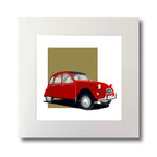 Illustration of a red Citroën 2CV, mounted and measuring 30 by 30 cm