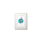 Illustration of the Nieuwpoort lighthouse, Belgium. On a white background with aqua blue circle as a backdrop, framed and measuring 15x20cm.