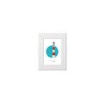 Illustration of the Nieuwpoort lighthouse, Belgium. On a white background with aqua blue circle as a backdrop, mounted and measuring 15x20cm.