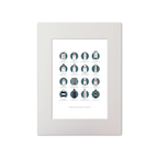 Illustration of the Great Lighthouses of Ireland on a white background inside light blue squares, mounted and measuring 30x40cm.