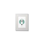 Illustration of Galley Head lighthouse on a white background inside light blue square,  in a white frame measuring 15x20cm.