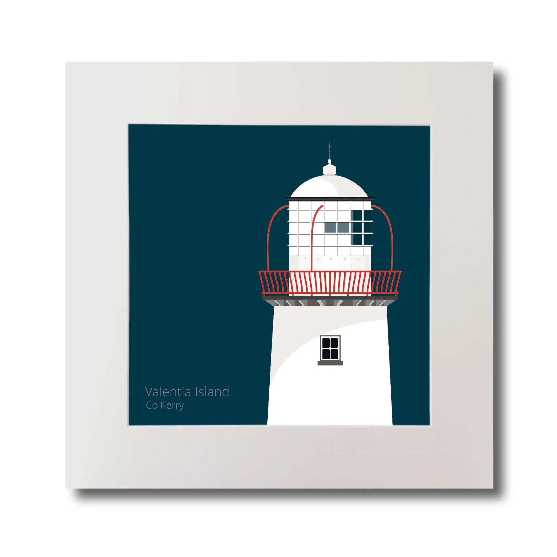 Illustration of Galley Head lighthouse on a midnight blue background, mounted and measuring 30x30cm.