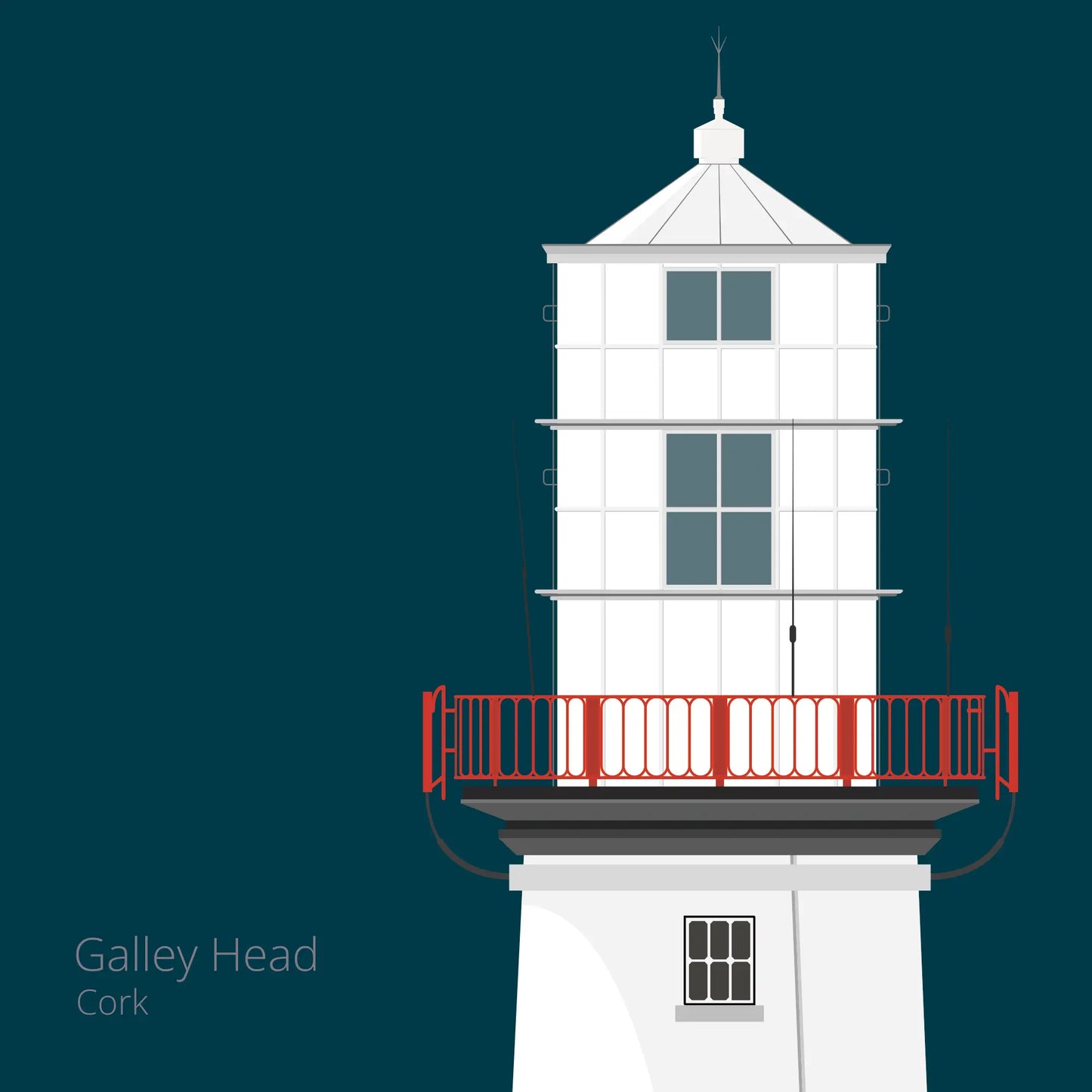 Illustration of Galley Head lighthouse on a midnight blue background