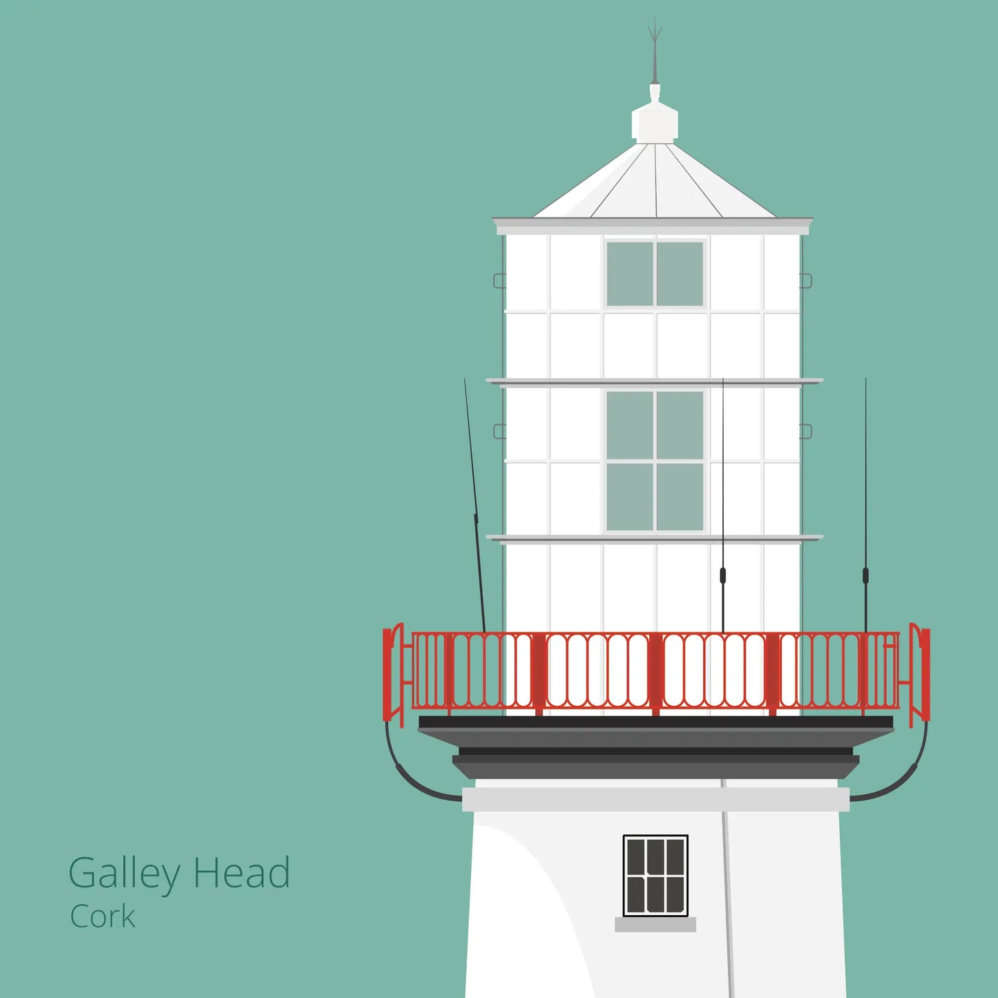 Illustration of Galley Head lighthouse on an ocean green background