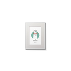 Illustration of Valentia Island lighthouse on a white background inside light blue square,  in a white frame measuring 15x20cm.