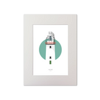 Illustration of Loop Head lighthouse on a white background inside light blue square, mounted and measuring 30x40cm.