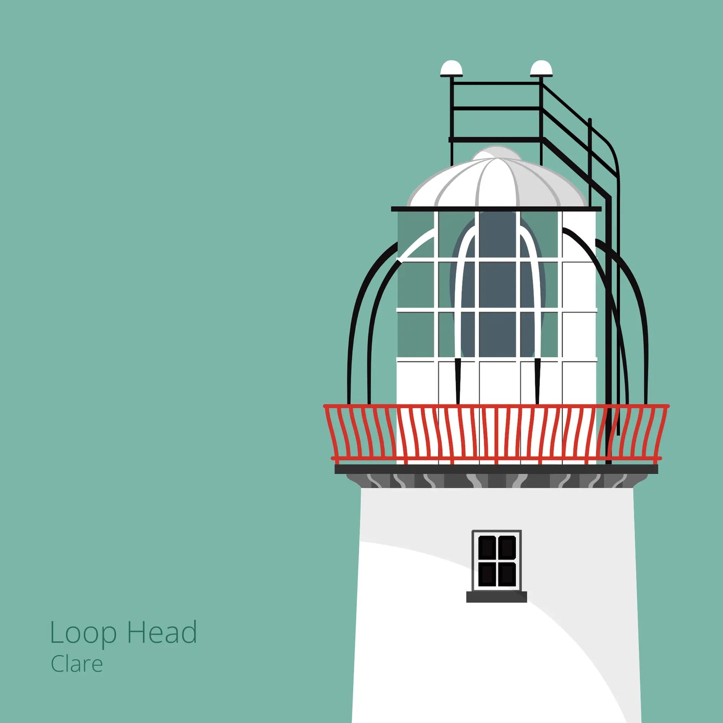 Illustration of Loop Head lighthouse on an ocean green background