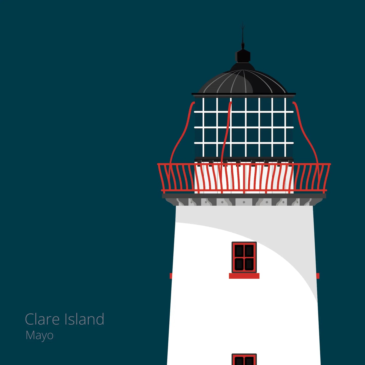 Illustration of Clare Island lighthouse on a midnight blue background