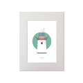 Illustration of St. John's lighthouse on a white background inside light blue square, mounted and measuring 30x40cm.