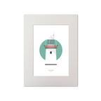 Illustration of St. John's lighthouse on a white background inside light blue square, mounted and measuring 30x40cm.