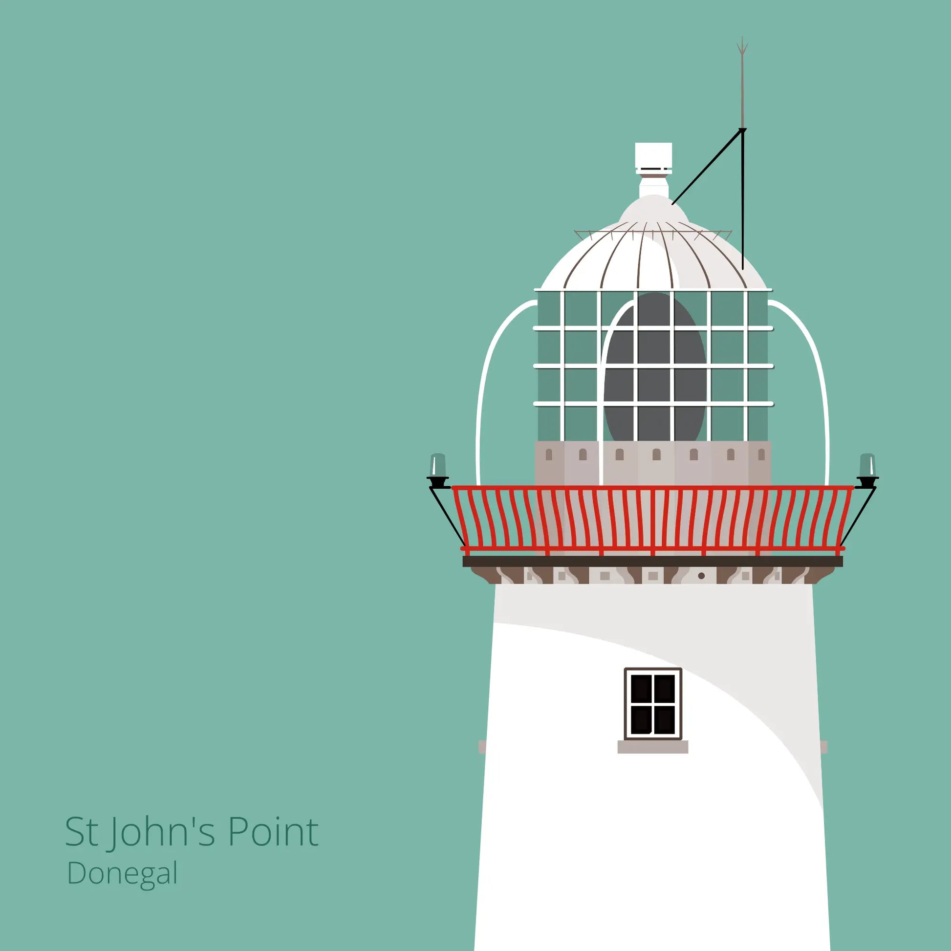 Illustration of St.John's (Donegal) lighthouse on an ocean green background