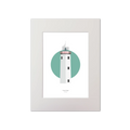 Illustration of Fanad Head lighthouse on a white background inside light blue square, mounted and measuring 30x40cm.