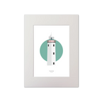 Illustration of Fanad Head lighthouse on a white background inside light blue square, mounted and measuring 30x40cm.