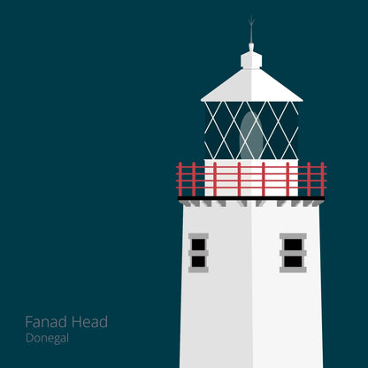Illustration of Fanad Head lighthouse on a midnight blue background