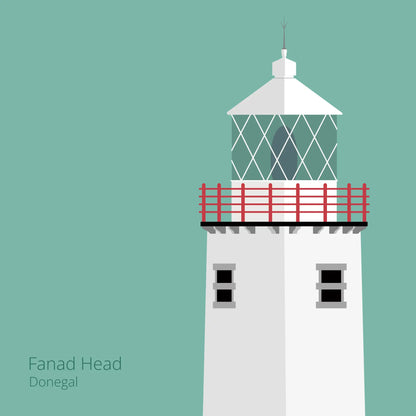 Illustration of Fanad Head lighthouse on an ocean green background