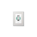 Illustration of Rathlin West lighthouse on a white background inside light blue square,  in a white frame measuring 15x20cm.