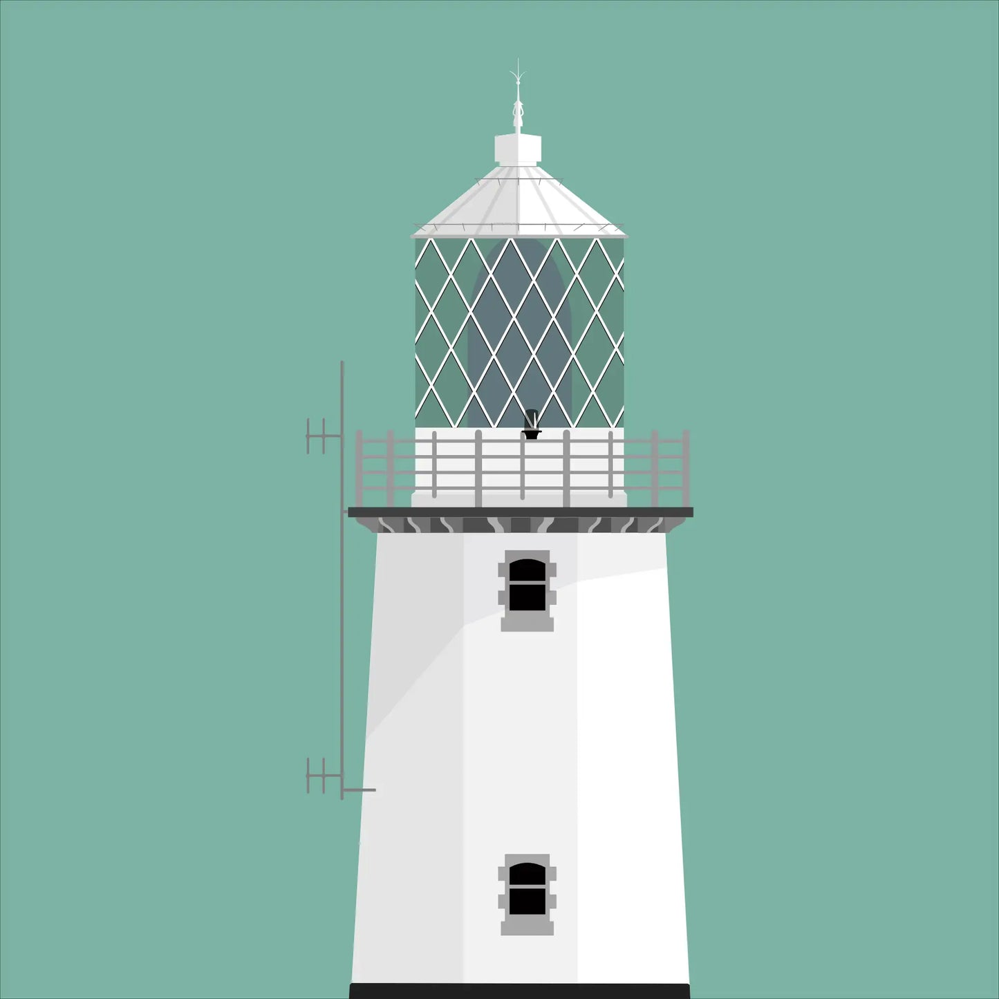 Illustration of Blackhead lighthouse on a white background inside light blue square.
