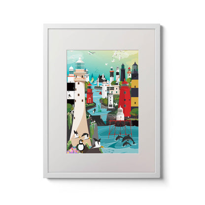 Colourful print based from the Great Lighthouses of Ireland jigsaw puzzle.